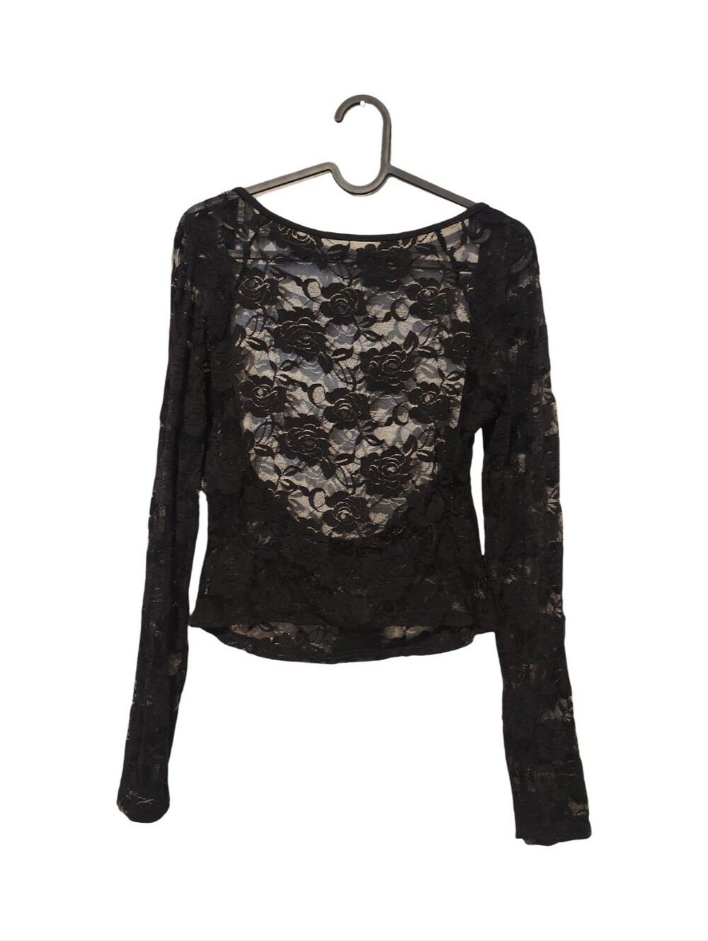 Black Floral Lace Long-Sleeve Crop Top